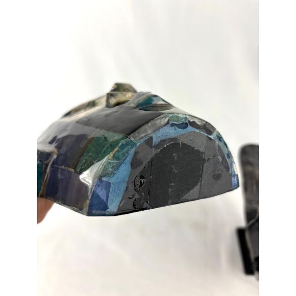 Vintage Pair Mexican Shell + Stone Mosaic Mask Folk Art Aztec Style Tessellated - Picture 10 of 14